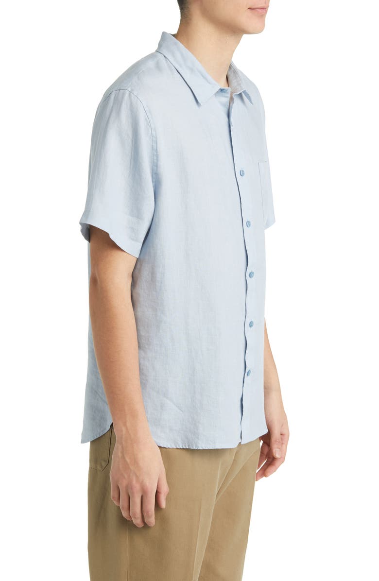 Vince Classic Fit Short Sleeve Linen Shirt, Alternate, color, Dk Oxford Blue