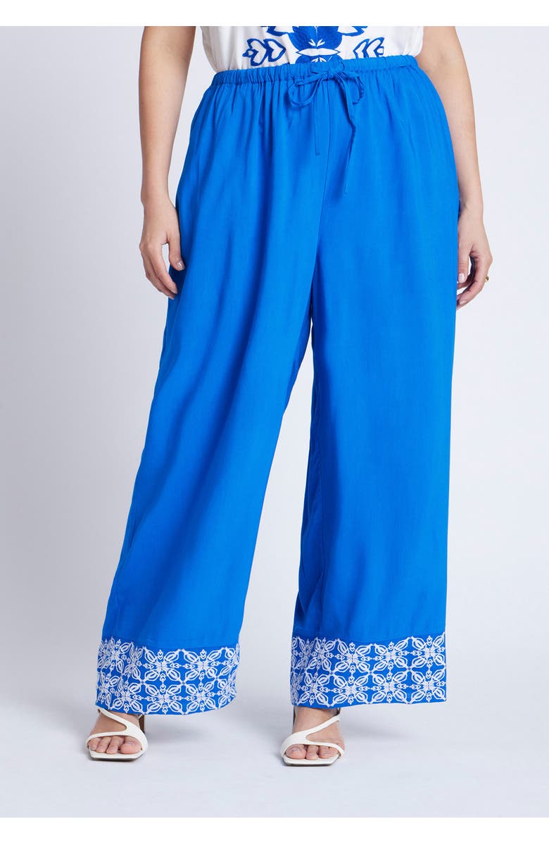 ELOQUII Embroidered Hem Pull On Pant, Alternate, color, Nautical Blue