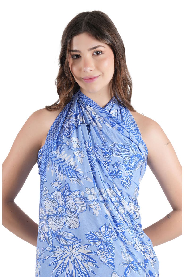 Floral Cotton Scarf, Alternate, color, NAVY BLUE