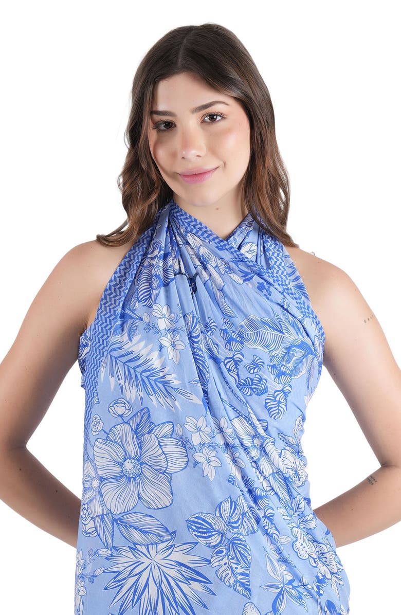 Vismaya Floral Cotton Scarf, Alternate, color, Navy Blue