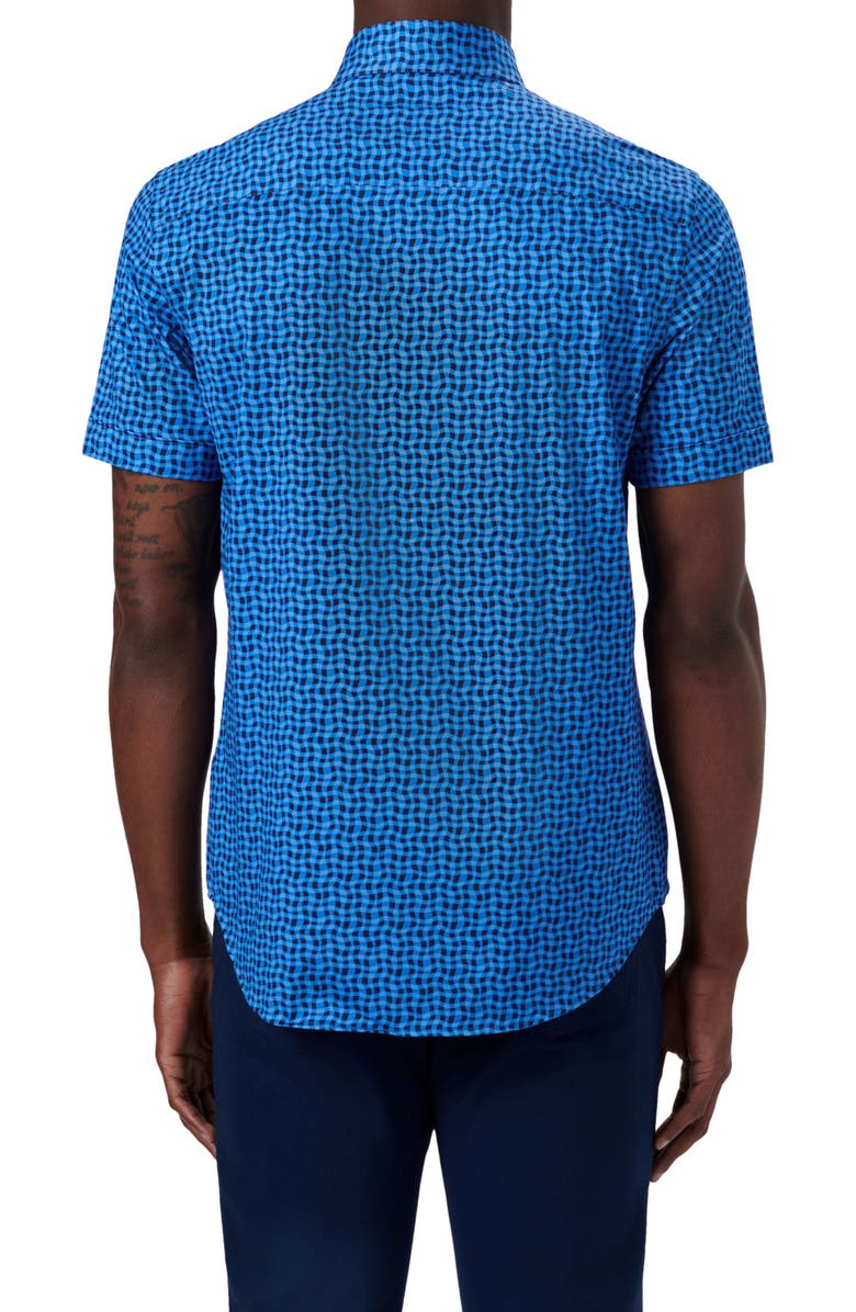 Bugatchi OoohCotton<sup>®</sup> Wavy Check Short Sleeve Button-Up Shirt, Alternate, color, 