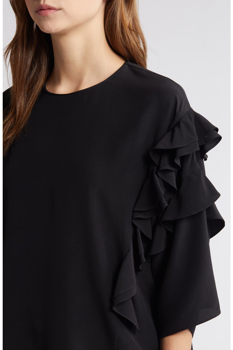 Ruffle Sleeve Silk Top, Alternate, color, BLACK
