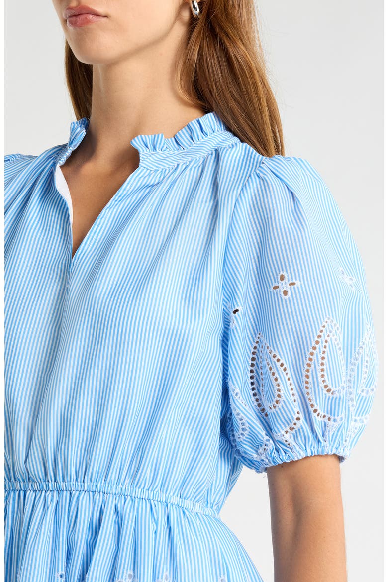 Geyser Eyelet Trim Marissa Dress, Alternate, color, WHITE-BLUE