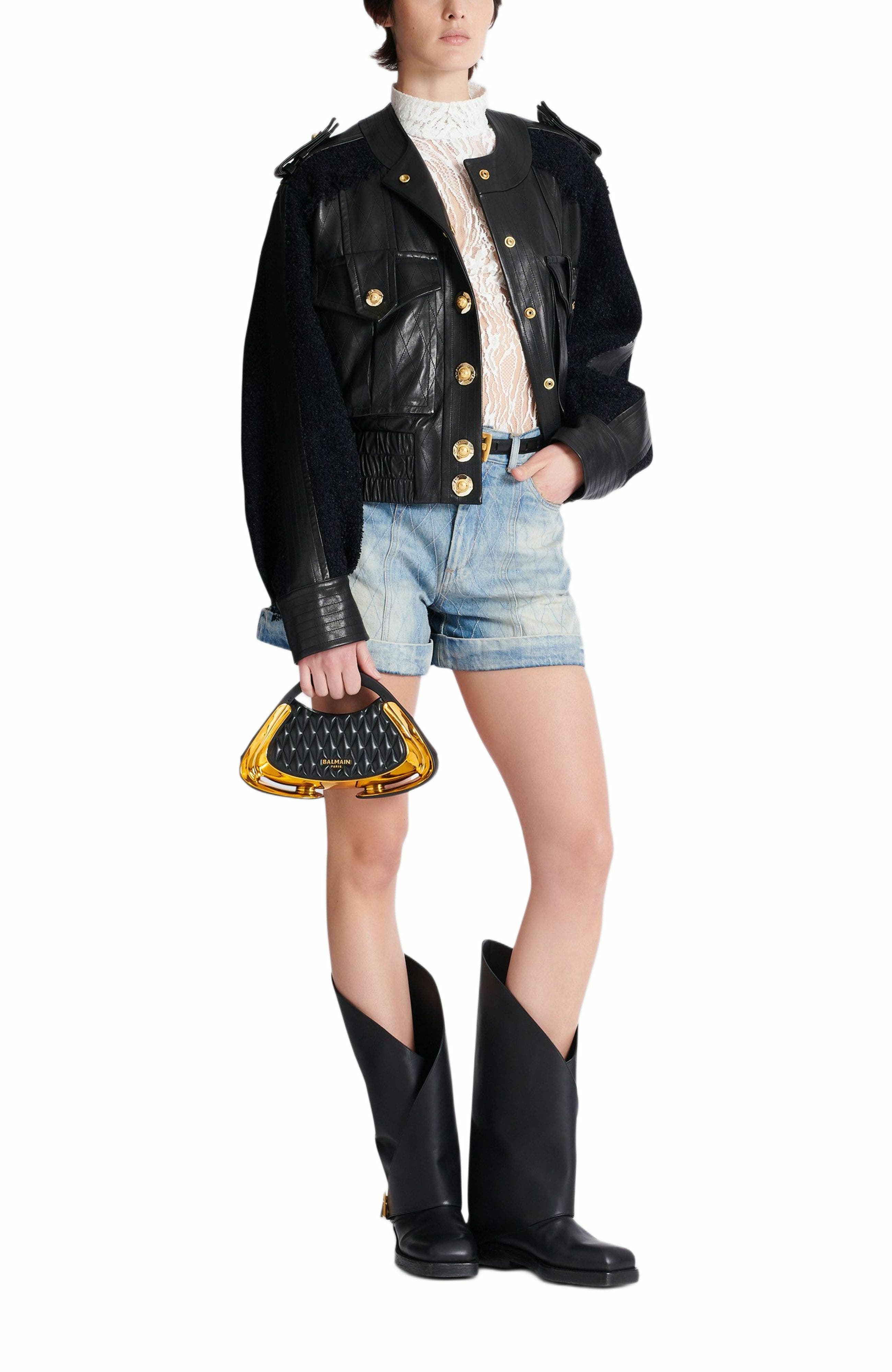 Balmain Quilted Small Jolie Madame Bag, Alternate, color, Black