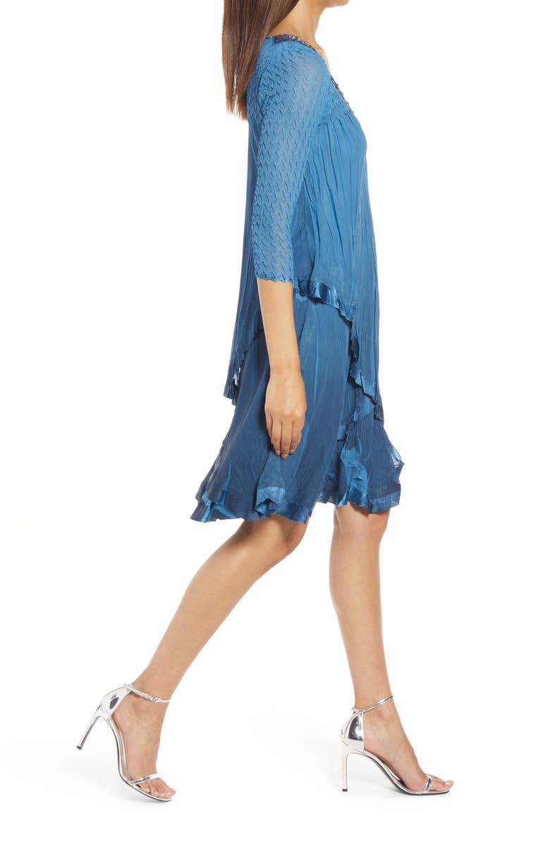 Komarov Beaded Neck Tiered Chiffon & Charmeuse Dress, Alternate, color, 