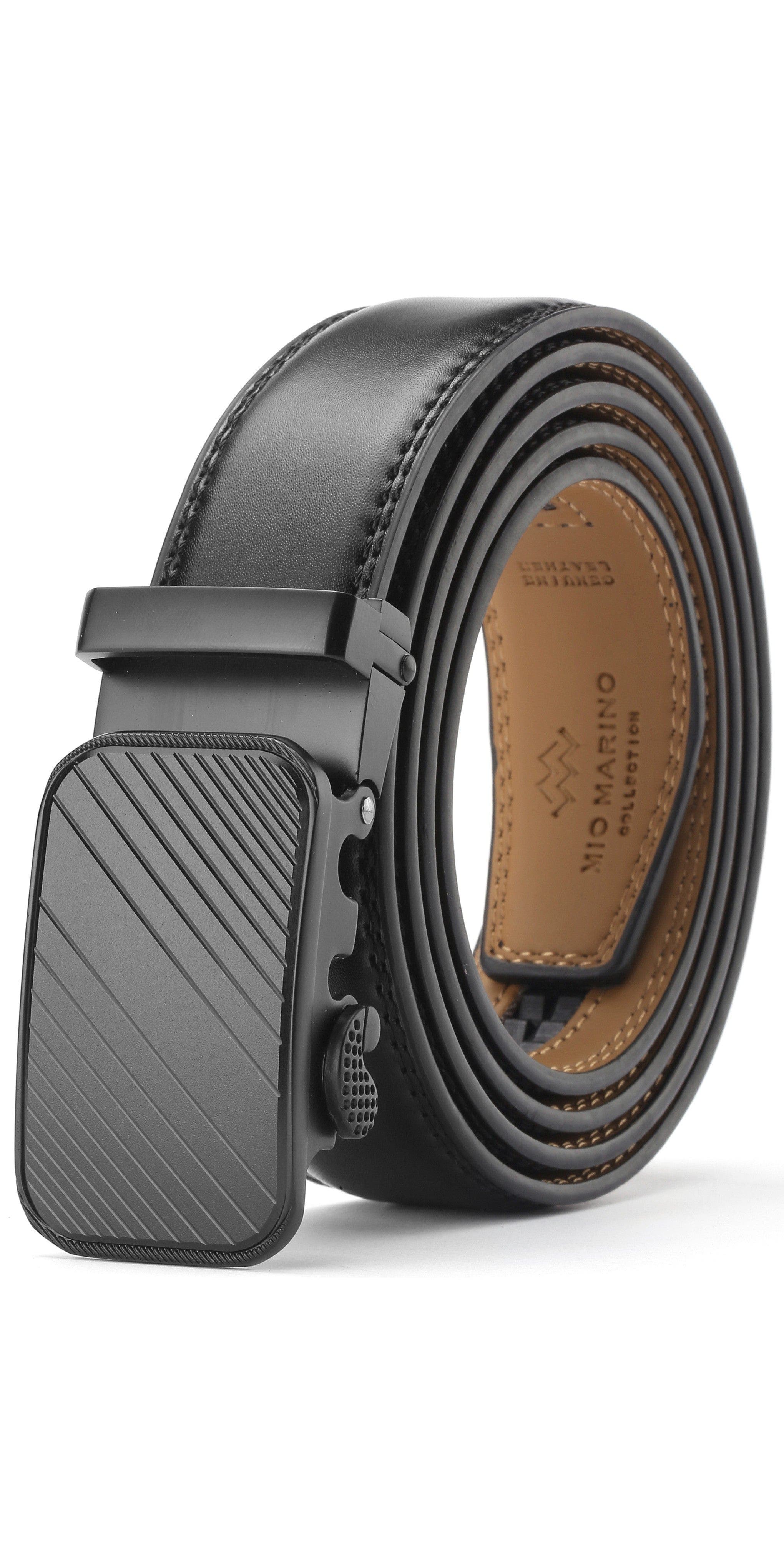 Mio Marino Classic Adjustable Ratchet Leather Dress Belt In Black