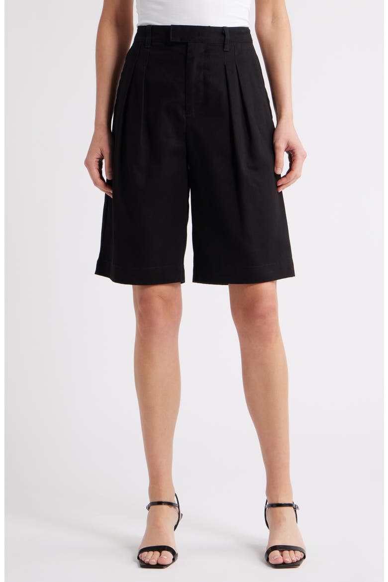 Ivana Pleated Front Cotton Shorts, Main, color, BLACK