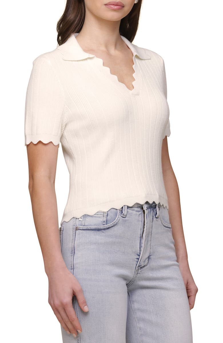 Bagatelle Scalloped Polo Sweater, Alternate, color, Oat
