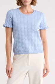 T Tahari Crewneck Pointelle Stitch Sweater