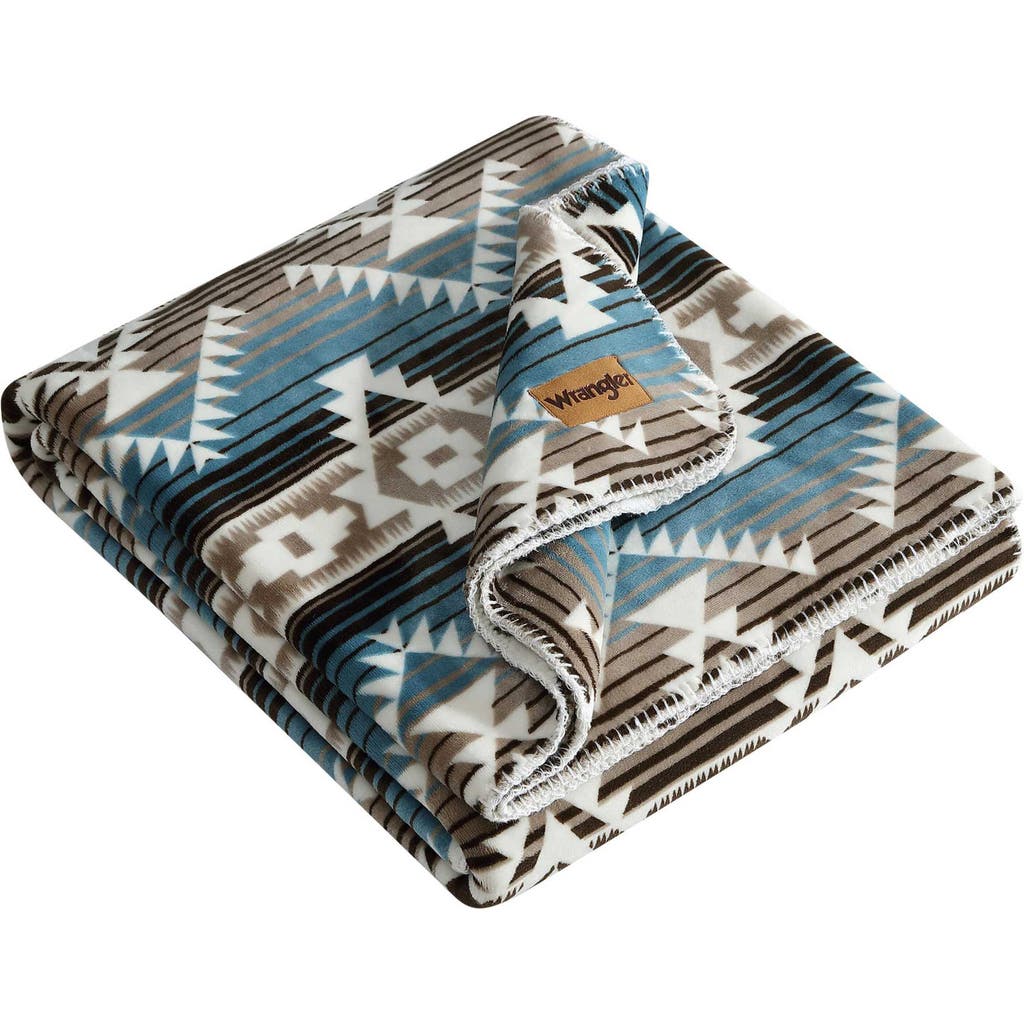 Wrangler Jericho Coco Flannel Reversible Throw Blanket In Turquoise-aqua