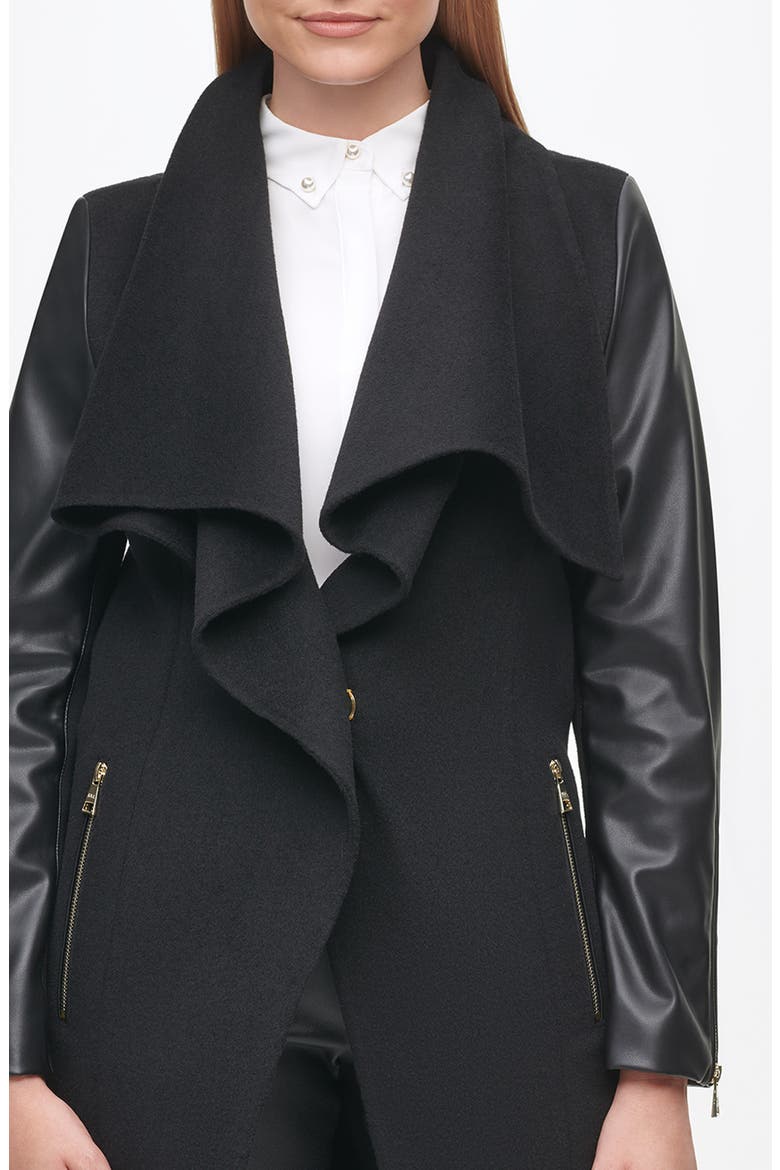 Mixed Media Draped Collar Jacket, Alternate, color, BLACK