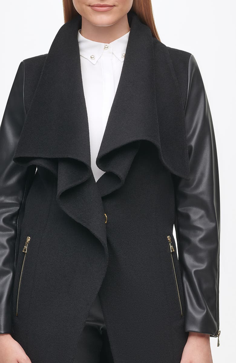 KARL LAGERFELD PARIS Mixed Media Draped Collar Jacket, Alternate, color,