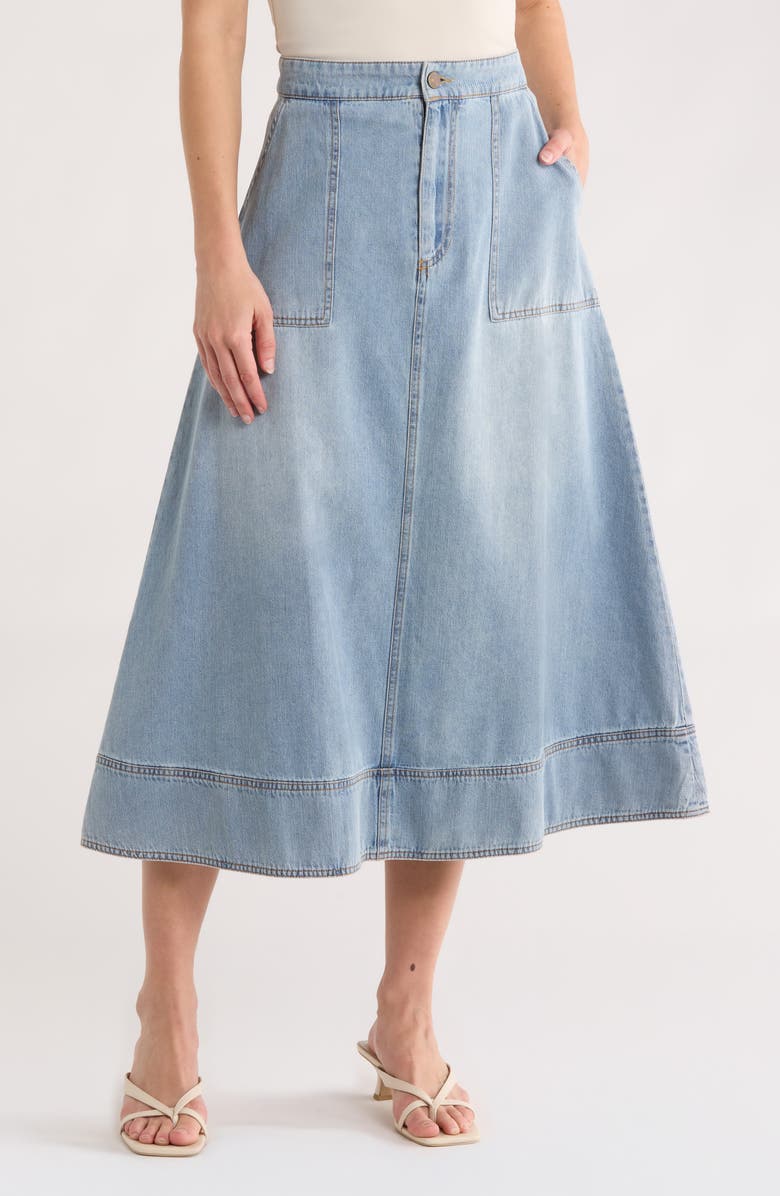Melrose and Market Chambray Midi Skirt, Main, color, Light Wash