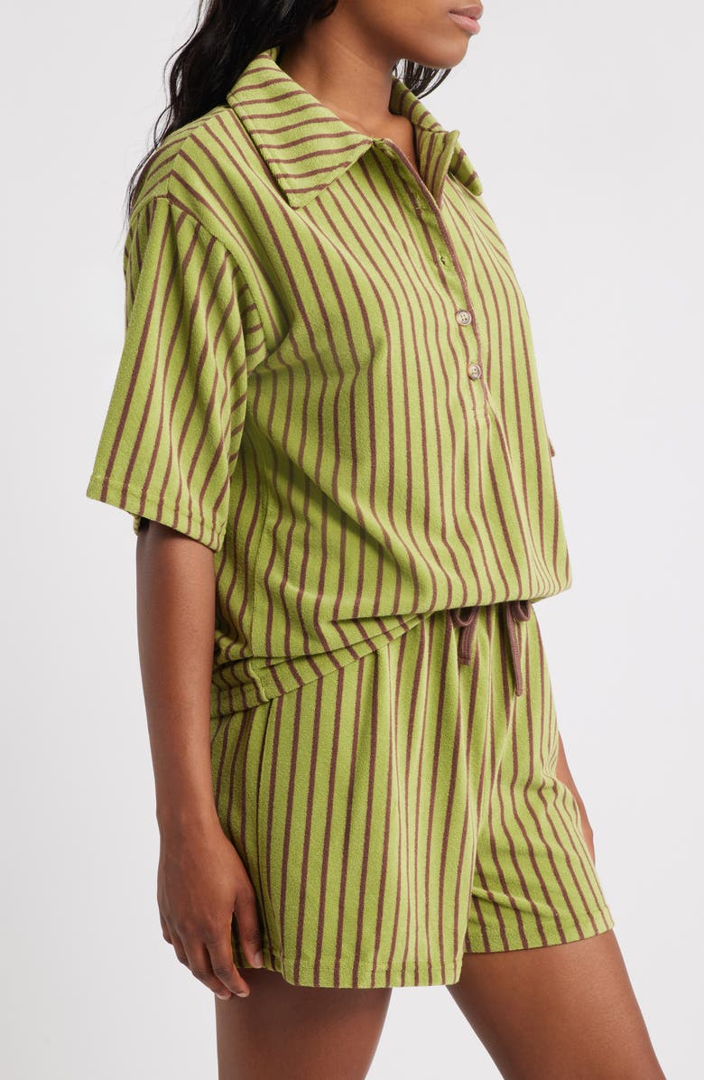 Topshop Stripe Boxy Terry Polo, Alternate, color, Mid Green