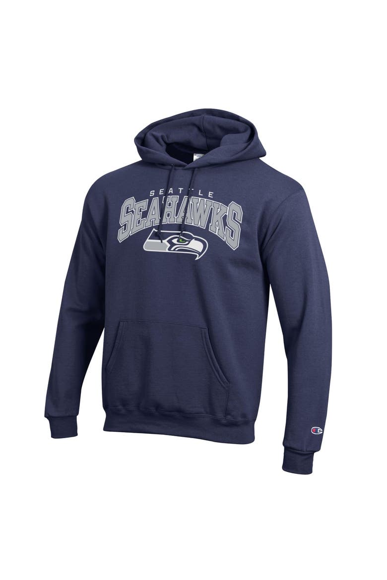 Men's Champion College Navy Seattle Seahawks Powerblend Arch over Logo Hoodie, Alternate, color, College Navy