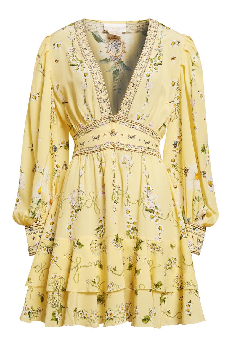 Daisy Chains Button Front Long Sleeve Silk Minidress, Alternate, color, DAISY CHAINS