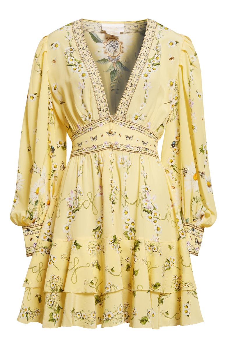 Camilla Daisy Chains Button Front Long Sleeve Silk Minidress, Alternate, color, Daisy Chains