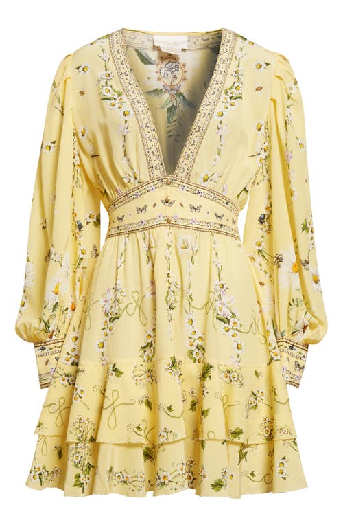 Camilla Daisy Chains Button Front Long Sleeve Silk Minidress In Multi