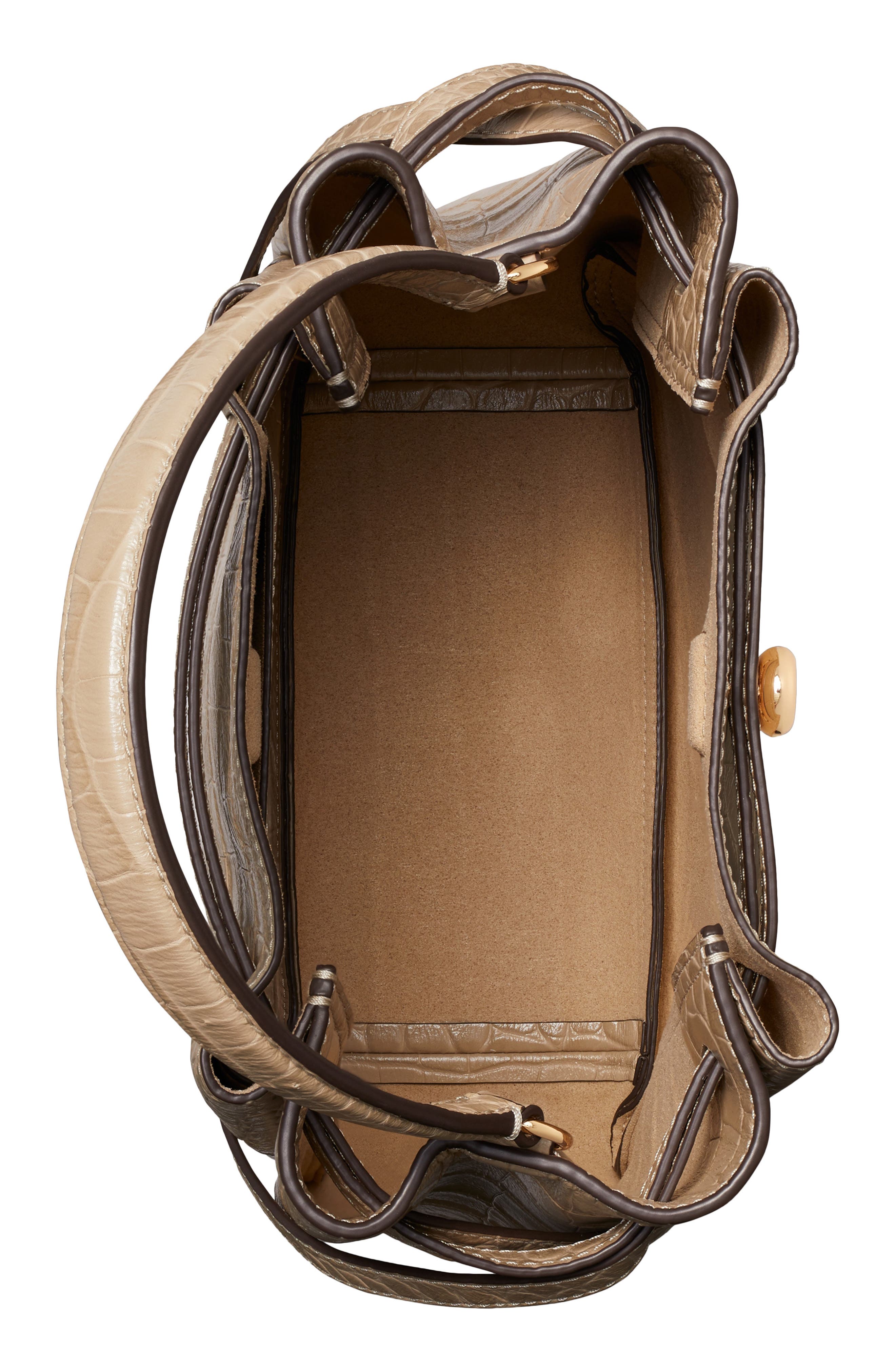 Tory Burch Romy Croc Embossed Leather Bucket Bag, Alternate, color, Ginger Leaf