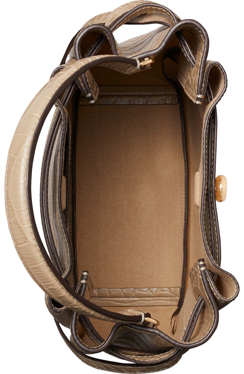 Tory Burch Romy Croc Embossed Leather Bucket Bag, Alternate, color, Ginger Leaf