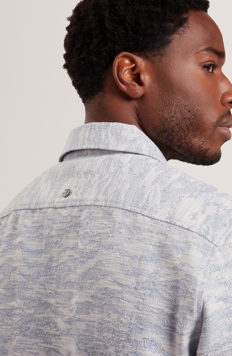 Ted Baker Lerreto Jacquard Denim Zip Overshirt, Alternate, color, Blue