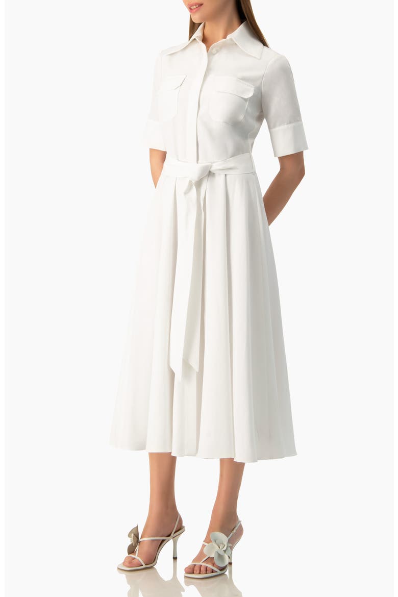 Patch-Pocket Belted Button-Front Midi Shirt Dress, Alternate, color, White