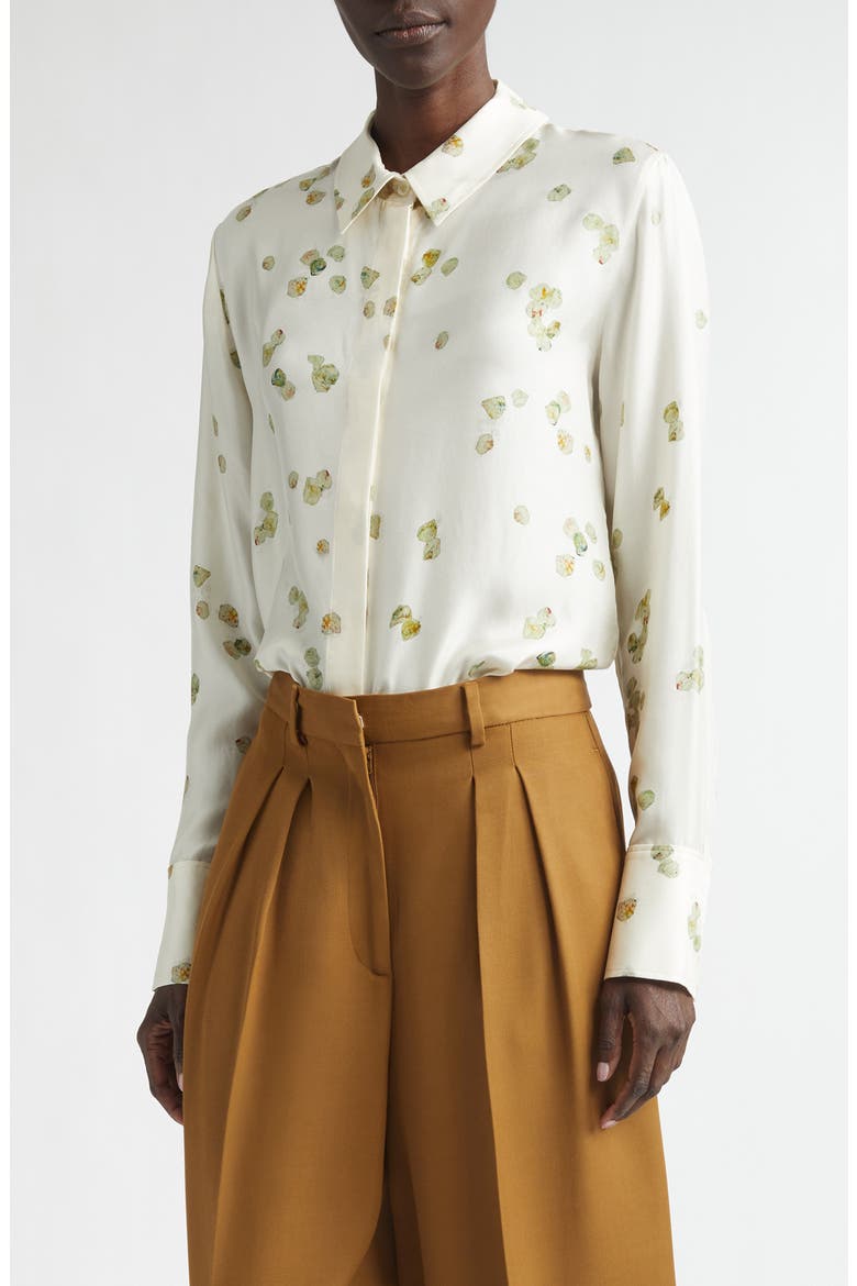 Chika Petal Print Silk Chiffon Button-Up Shirt, Main, color, IVORY ALLOVER PETALS