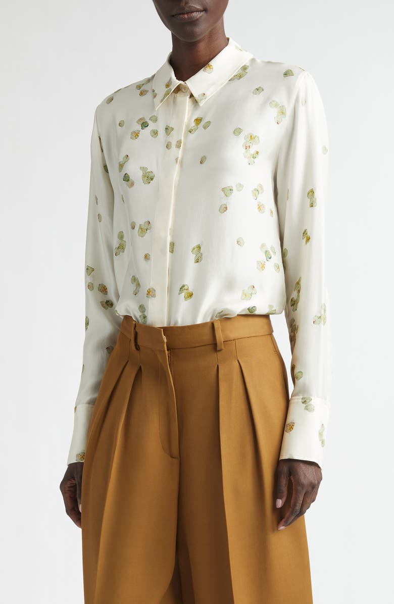Altuzarra Chika Petal Print Silk Chiffon Button-Up Shirt, Main, color, Ivory Allover Petals