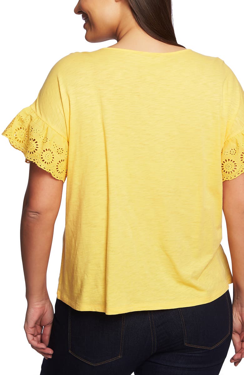 CeCe Eyelet Sleeve Cotton Blend Top, Alternate, color, 