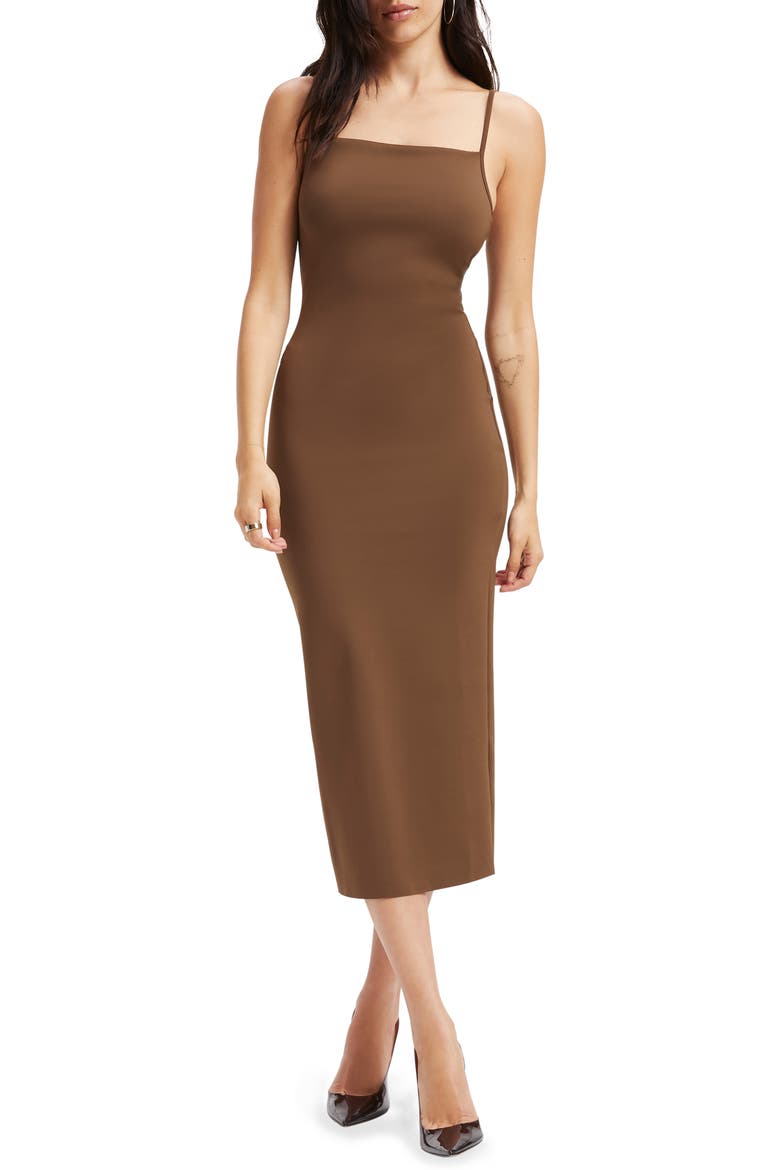 Spaghetti Scuba Knit Midi Dress, Main, color, LIGHT MOCHA004