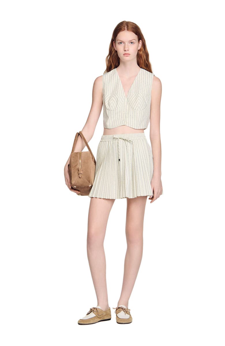 SANDRO Striped rhinestone crop top, Alternate, color, Ecru