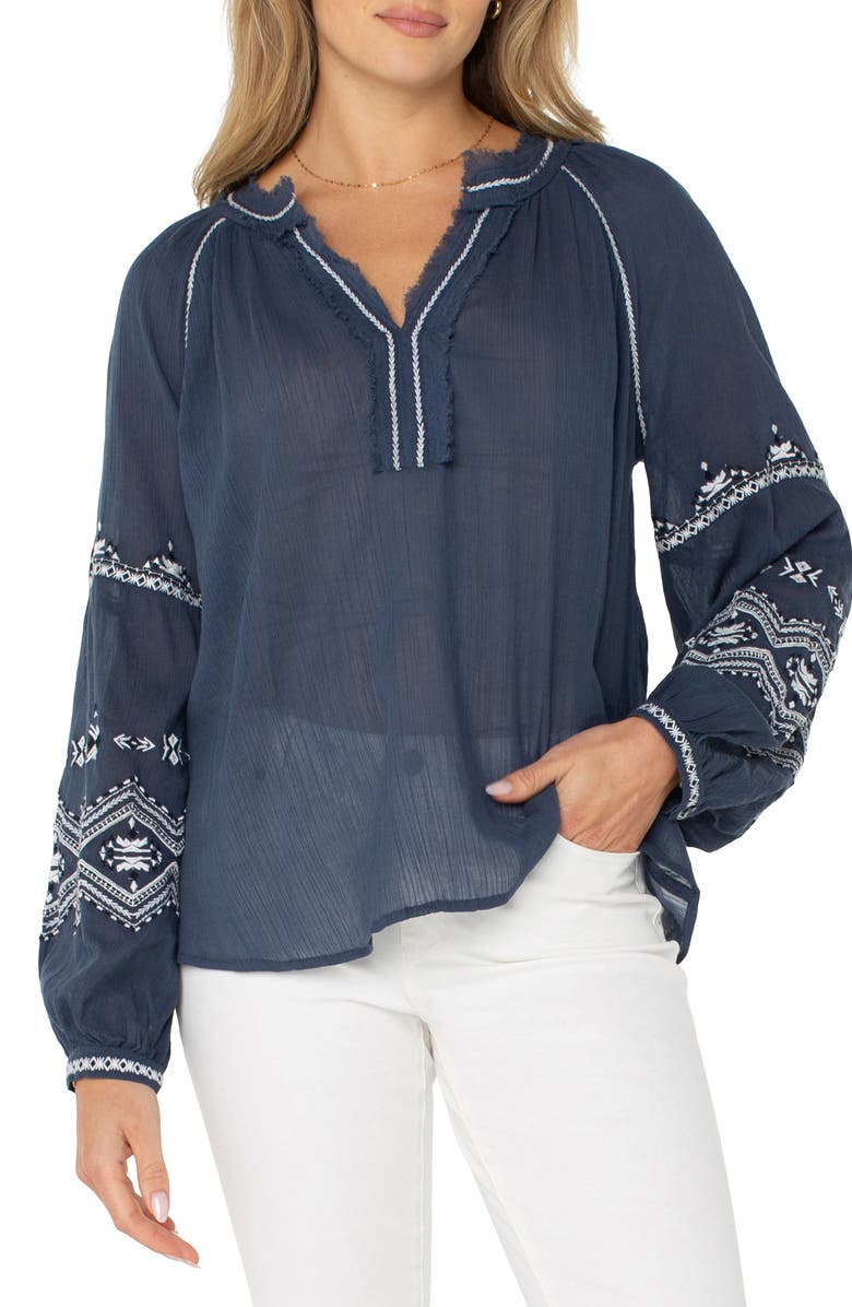Liverpool Los Angeles Embroidered Peasant Top, Main, color, 