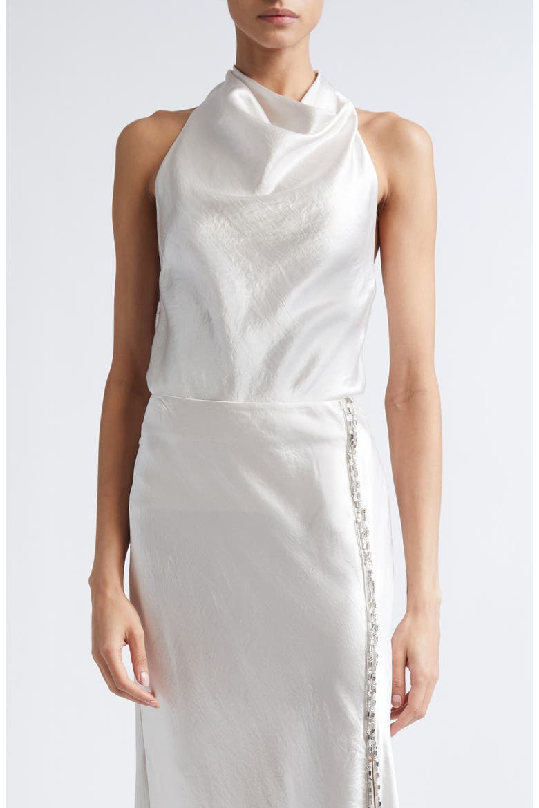 Embellished Cowl Back Washed Twill Halter Top, Main, color, OYSTER