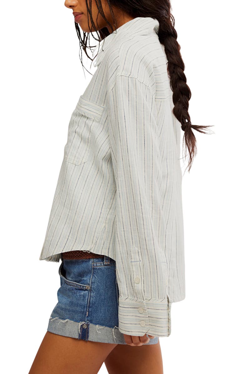 Free People Laurel Linen Blend Button-Up Shirt, Alternate, color, Ivory Combo