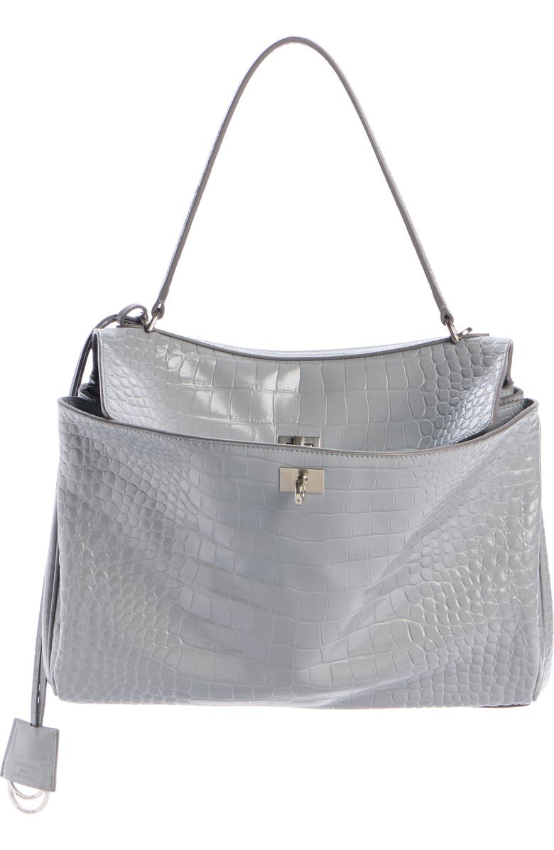 Balenciaga Medium Rodeo Croc Embossed Leather Handbag, Main, color, 1142 Cloud Grey