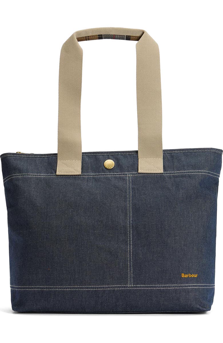 Barbour Mya Two-Tone Dry Wax Cotton Tote, Main, color, Indigo