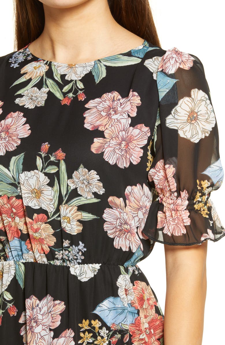 Fraiche by J Shasha Floral Tiered Ruffle Short Sleeve Dress, Alternate, color,