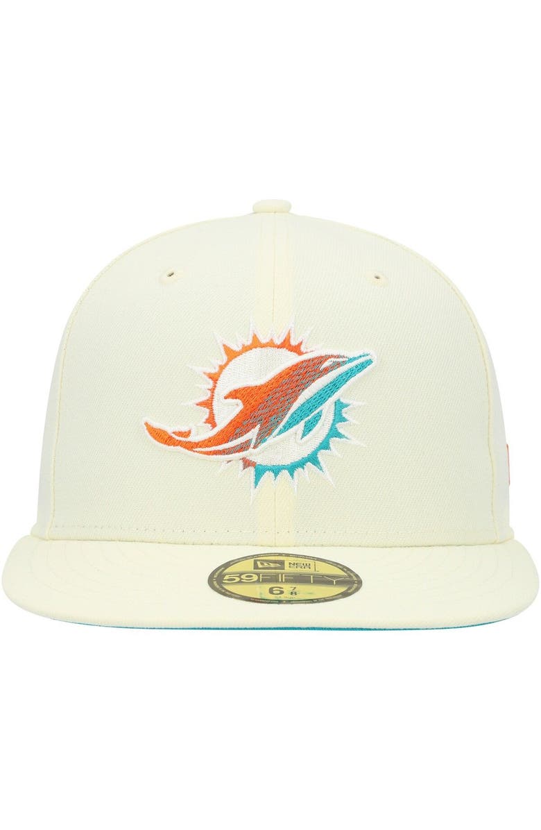 New Era Men's New Era Cream Miami Dolphins Chrome Dim 59FIFTY Fitted Hat, Alternate, color, 