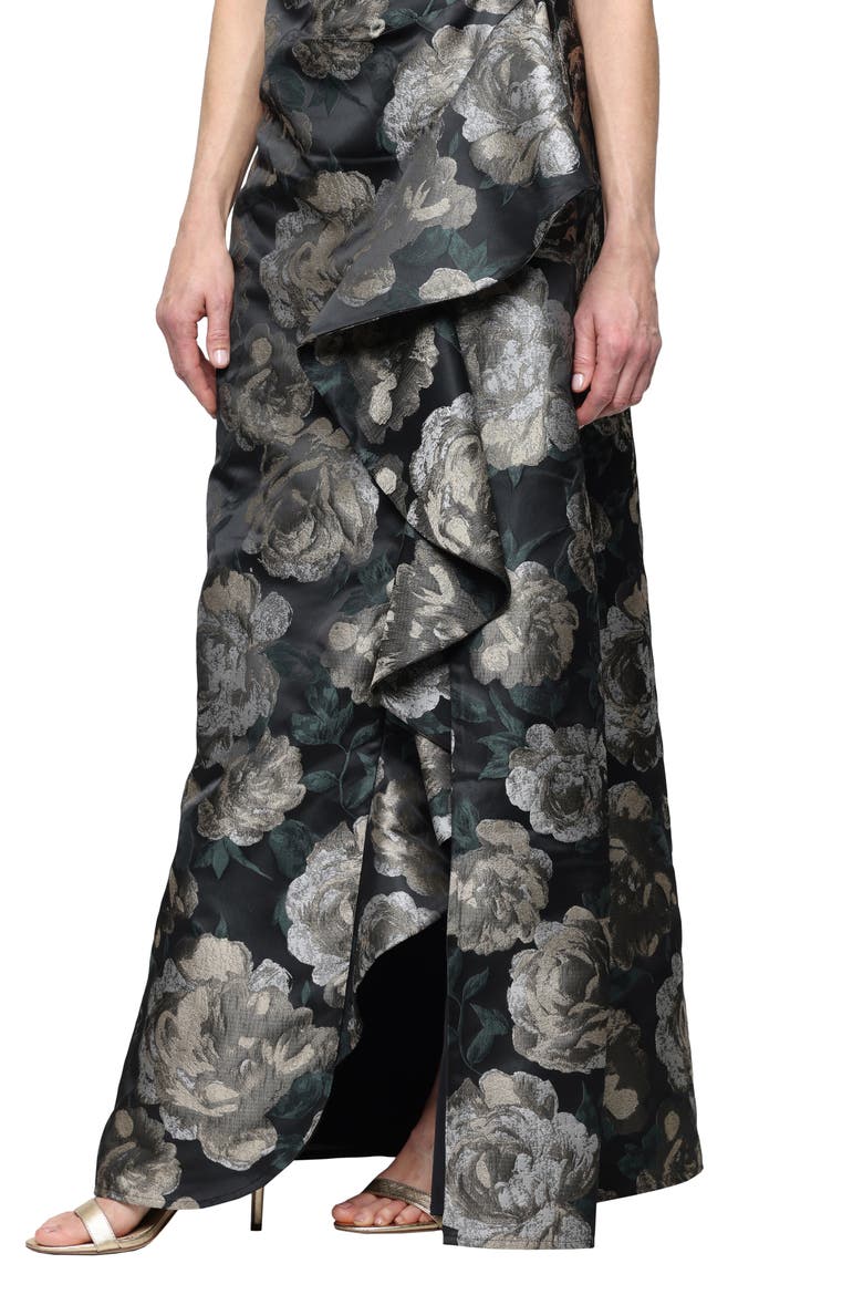 Floral Strapless Jacquard Gown, Alternate, color, BLK MULTI