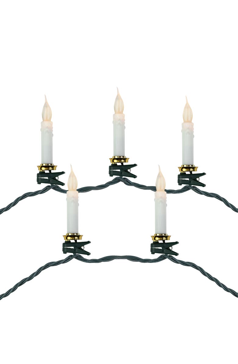 Northlight LED Clip On Flickering Candle Christmas Lights - 7' Green Wire - 10ct, Main, color, White