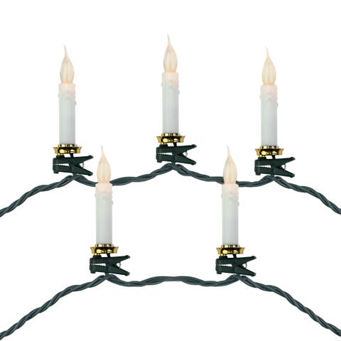 LED Clip On Flickering Candle Christmas Lights - 7' Green Wire - 10ct