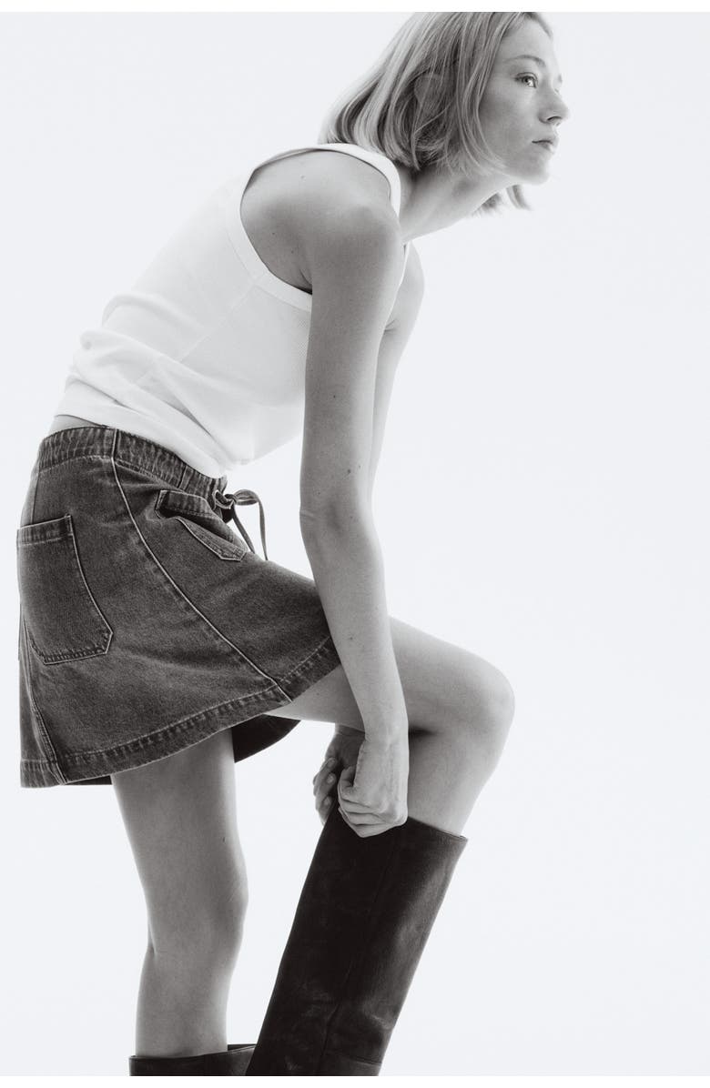 H&M Denim Lace-up Mini Skirt, Alternate, color, 