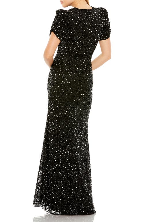 MAC DUGGAL MAC DUGGAL GATHERED SHORT SLEEVE BEADED GOWN