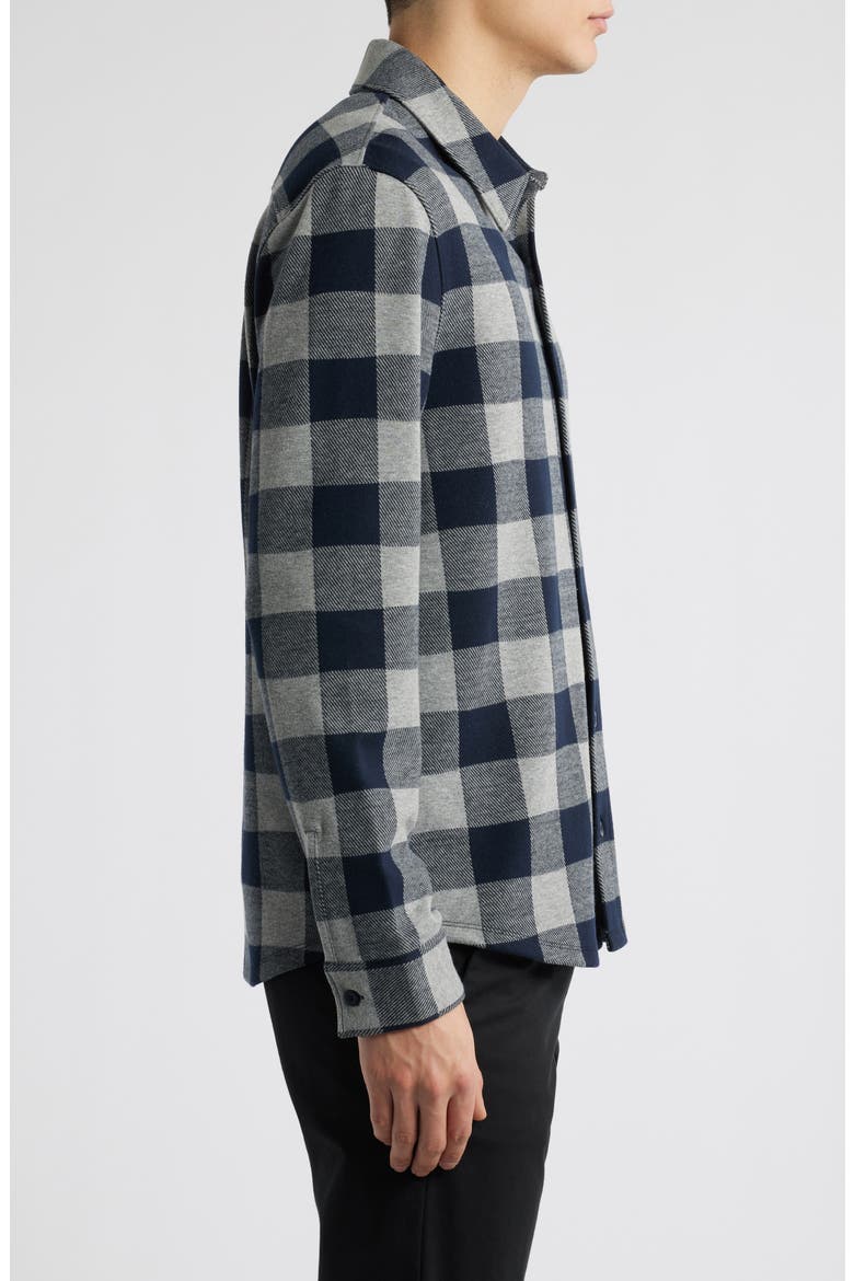 Plaid Knit Button-Up Shirt Jacket, Alternate, color, COASTAL/ HEATHER GREY
