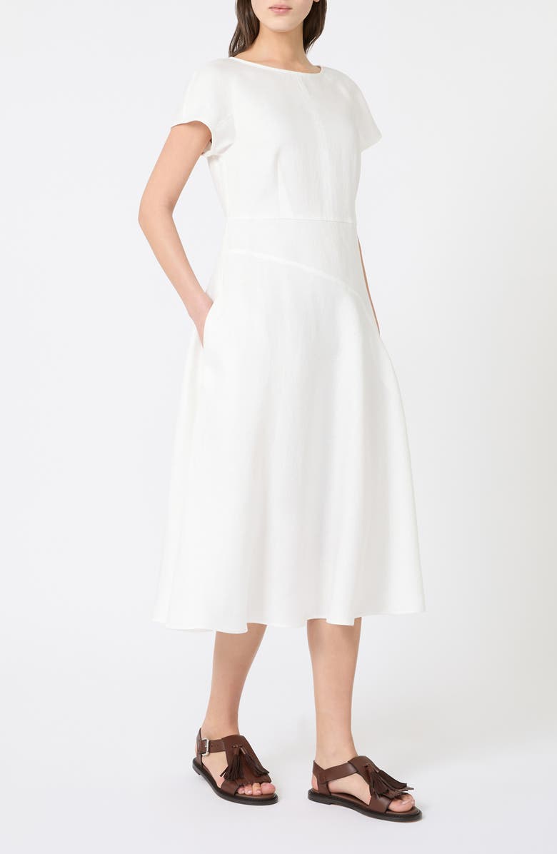 Weekend Max Mara Esordio Linen Midi Dress, Alternate, color, White