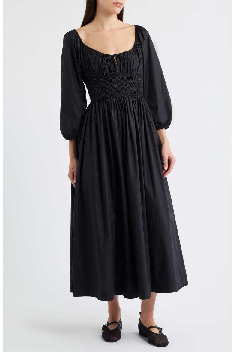 Quintessa Shirred Organic Cotton Maxi Dress, Main, color, BLACK