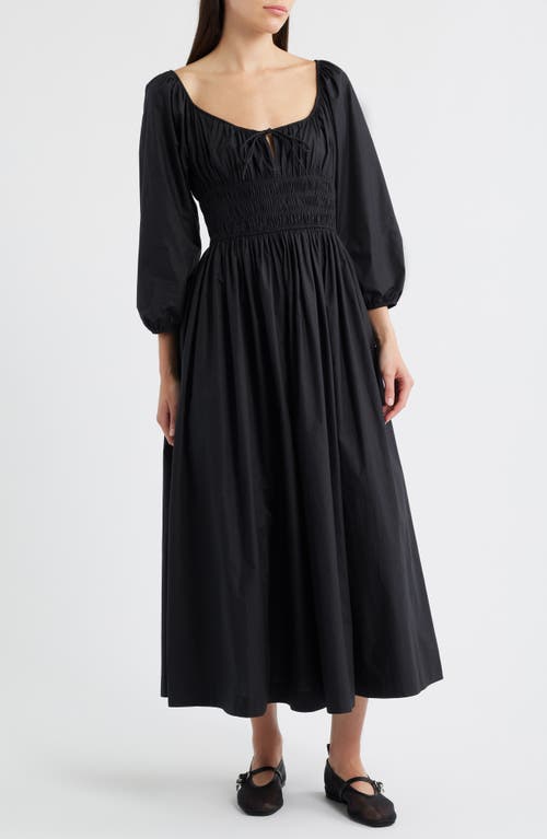Doen Dôen Quintessa Shirred Organic Cotton Maxi Dress In Black