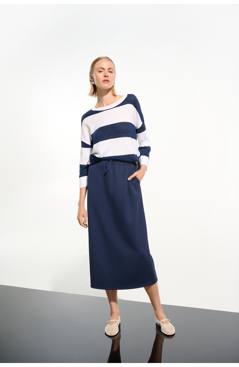 Joseph Ribkoff Cotton Blend Stripe Print Crewneck Sweater, Alternate, color, Vanilla/Indigo