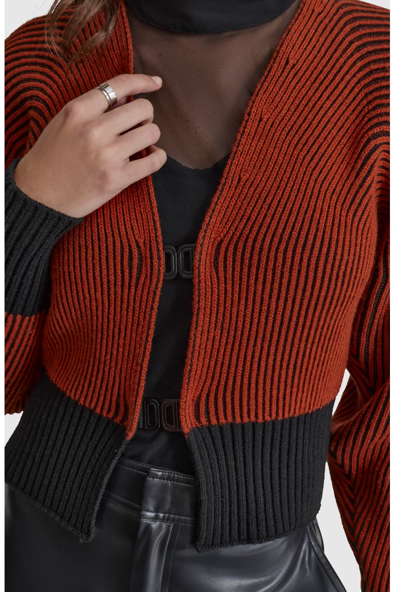Contrast Rib Cardigan, Alternate, color, RUSSET/ BLACK