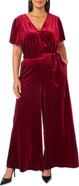 Vince Camuto Flutter Sleeve Surplice Velvet Jumpsuit
